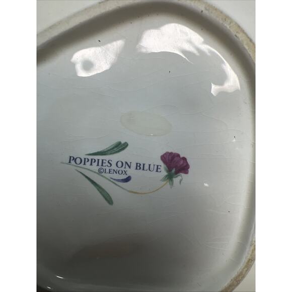 VTG Lenox Poppies on Blue Barnyard Cat Kitten Plate Spoon Rest Flower Design - Picture 2 of 10